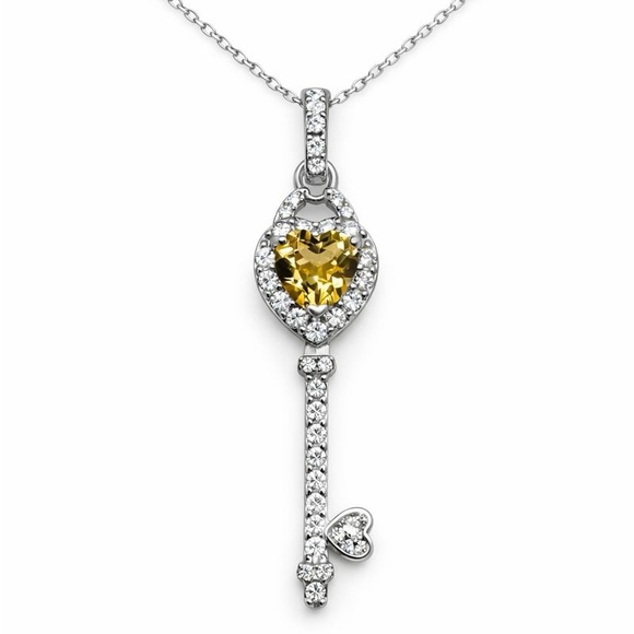 S925 Citrine Heart Key Pendant